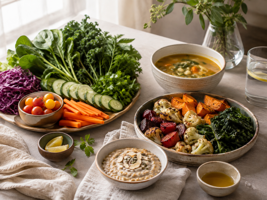 Cooked whole foods that may be easier to digest than large amounts of raw vegetables